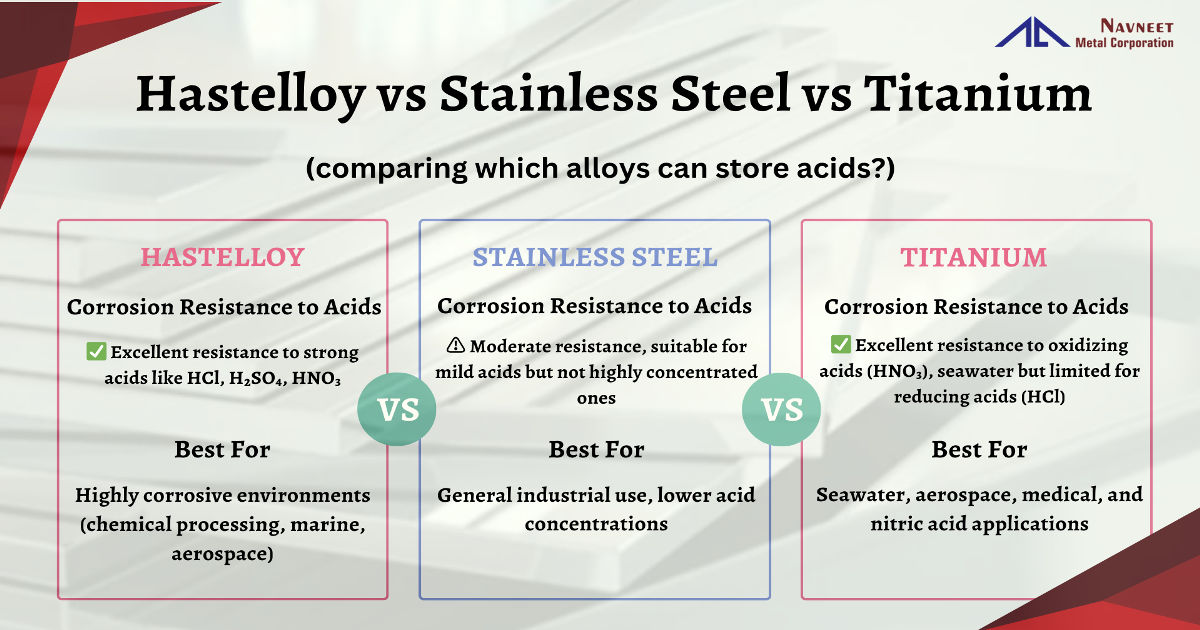 Comparison of Hastelloy, Stainless Steel, and Titanium to determine which metal can handle chemicals best.